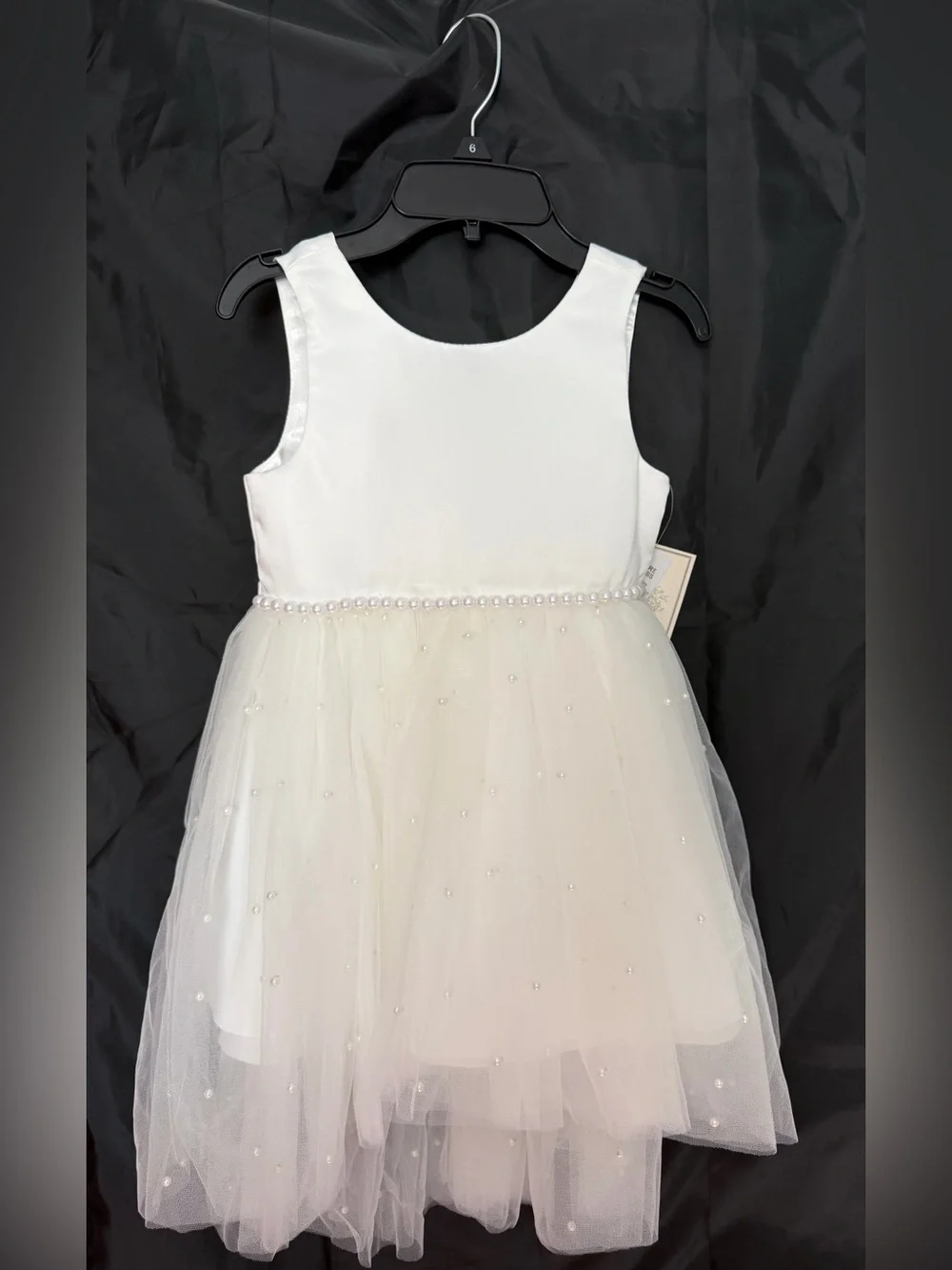Girls’ Couture Princess White Pearl-Trim Tulle Dress
